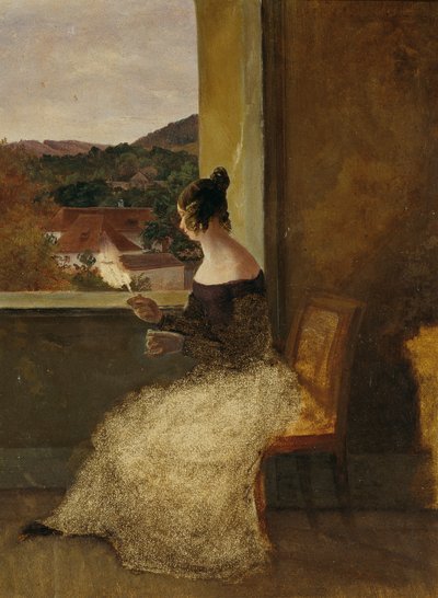 窓際の女性と糸巻き棒 作： Friedrich Loos