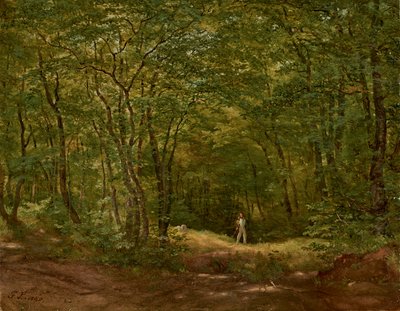 森の風景の中の歩行者 作： Friedrich Loos
