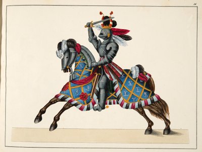 トーナメントの騎士、フランツコッテンカンプ博士による「騎士道の発展と習慣の歴史」のプレート、カールホフマン発行、1842年 作： Friedrich Martin von Reibisch