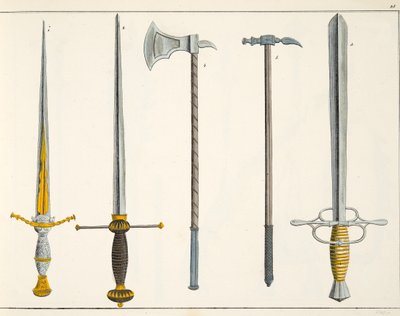 剣、「騎士道の発展と習慣の歴史」からのプレート、フランツ・コッテンカンプ博士、カール・ホフマン発行、1842年 作： Friedrich Martin von Reibisch