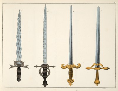 剣、「騎士道の発展と習慣の歴史」からのプレート、フランツ・コッテンカンプ博士、カール・ホフマン発行、1842年 作： Friedrich Martin von Reibisch