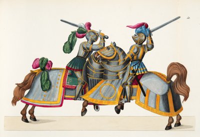トーナメントでの2人の騎士、フランツコッテンカンプ博士による「騎士道の発展と習慣の歴史」のプレート、カールホフマン発行、1842年 作： Friedrich Martin von Reibisch