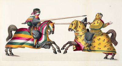 トーナメントでの2人の騎士、フランツコッテンカンプ博士による「騎士道の発展と習慣の歴史」のプレート、カールホフマン発行、1842年 作： Friedrich Martin von Reibisch