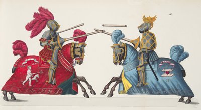 トーナメントでの2人の騎士、フランツコッテンカンプ博士による「騎士道の発展と習慣の歴史」のプレート、カールホフマン発行、1842年 作： Friedrich Martin von Reibisch