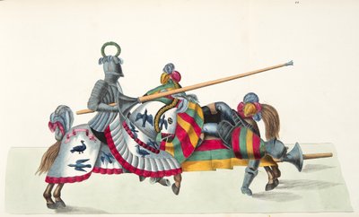 トーナメントでの2人の騎士、フランツコッテンカンプ博士による「騎士道の発展と習慣の歴史」のプレート、カールホフマン発行、1842年 作： Friedrich Martin von Reibisch