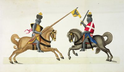 トーナメントでの2人の騎士、フランツコッテンカンプ博士による「騎士道の発展と習慣の歴史」のプレート、カールホフマン発行、1842年 作： Friedrich Martin von Reibisch