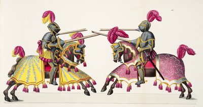 トーナメントでの2人の騎士、フランツコッテンカンプ博士による「騎士道の発展と習慣の歴史」のプレート、カールホフマン発行、1842年 作： Friedrich Martin von Reibisch