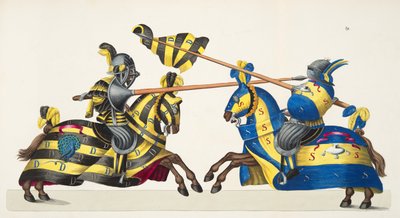 トーナメントでの2人の騎士、フランツコッテンカンプ博士による「騎士道の発展と習慣の歴史」のプレート、カールホフマン発行、1842年 作： Friedrich Martin von Reibisch