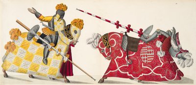 トーナメントでの2人の騎士、フランツコッテンカンプ博士による「騎士道の発展と習慣の歴史」のプレート、カールホフマン発行、1842年 作： Friedrich Martin von Reibisch