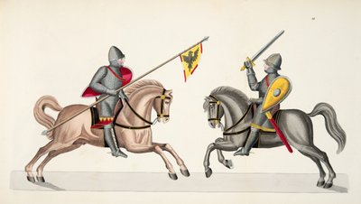 トーナメントでの2人の騎士、フランツコッテンカンプ博士による「騎士道の発展と習慣の歴史」のプレート、カールホフマン発行、1842年 作： Friedrich Martin von Reibisch