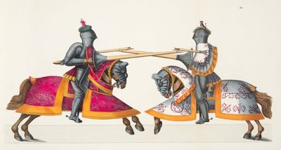 トーナメントでの2人の騎士、フランツコッテンカンプ博士による「騎士道の発展と習慣の歴史」のプレート、カールホフマン発行、1842年 作： Friedrich Martin von Reibisch