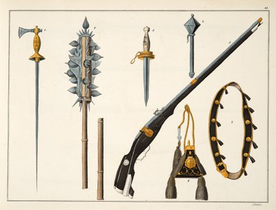 フランツ・コッテンカンプ博士による「騎士道の発展と税関の歴史」のマスケット銃、1400年頃の版を含む武器、カールホフマン発行、1842年 作： Friedrich Martin von Reibisch