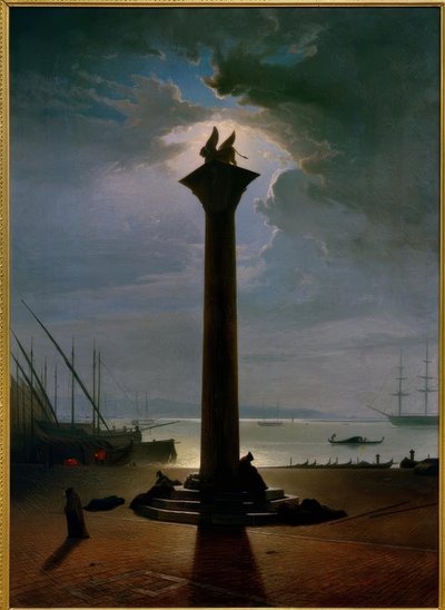 月明かりに照らされたヴェネツィアのマルクス記念柱 作： Friedrich Nerly