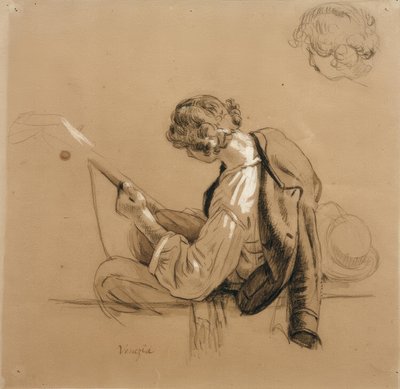 リュート奏者（座奏）、ヘッドスタディ 作： Friedrich Nerly