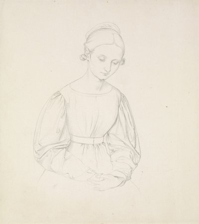 アーティストの妻の肖像、ニーナ、c。 1830（紙に黒鉛） 作： Friedrich Overbeck
