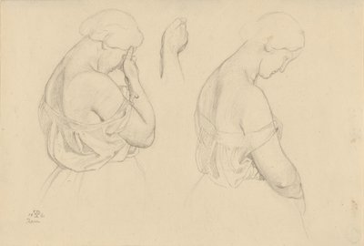 2人の女性像の半身像と手の習作 作： Friedrich Preller