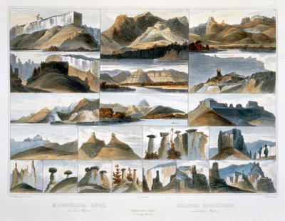 「アッパー ミズーリのリマーカブル ヒルズ」、1844 年 作： Friedrich Salathé