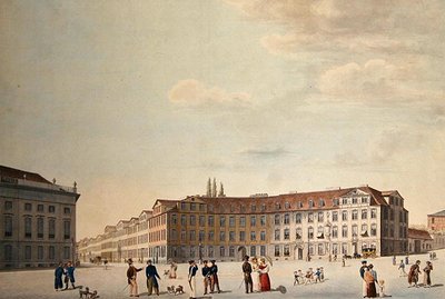 カッセルの王の広場（紙にペン・水彩） 作： Friedrich Wilhelm Selig