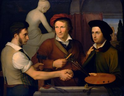 彼の兄弟リドルフォとベルテルトルヴァルセンとの自画像、1815年から1816年。 作： Friedrich Wilhelm von Schadow