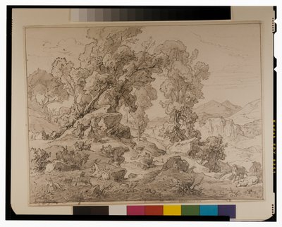 アルカディアの風景の中のフォーンとニンフ 作： Friedrich the Elder Preller