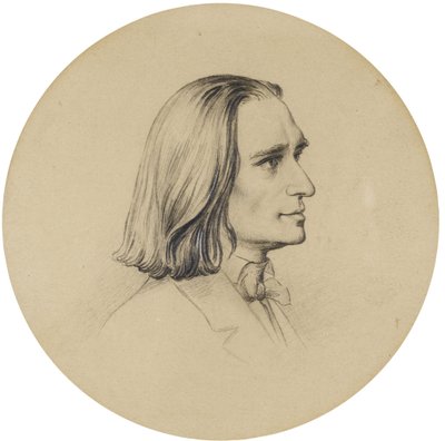 作曲家フランツ・リストの肖像 (作曲家フランツ・リスト (1811-1886) の肖像) フリードリッヒ・プレラー (1804-1878) 作 ディアム 14.5 cm 個人蔵 作： Friedrich the Elder Preller