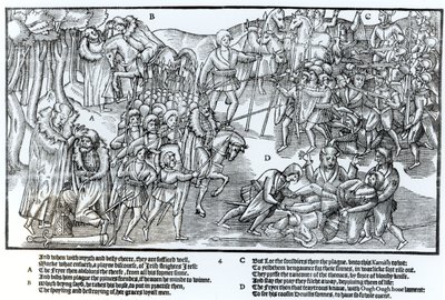 アイルランドの首長は、完全な武装で示されている英語と戦うために出発する前に司祭の祝福を受けます。 作： Friedrich van Hulsen