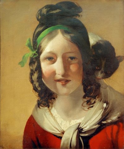 猫と笑っている女の子 作： Friedrich von Amerling
