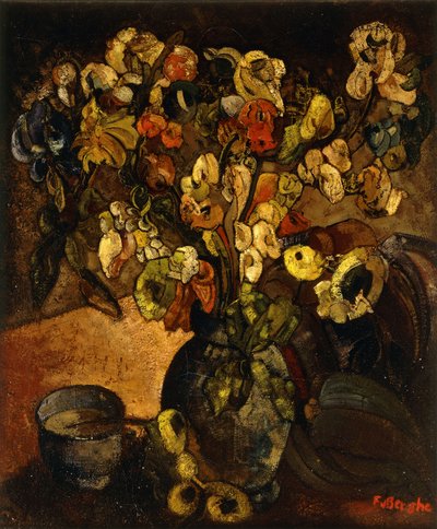 花とボウルのある静物; Nature Morte avec Fleurs et Bol-花とカップのある静物、c。 1914年（帆布に油彩） 作： Frits van den Berghe