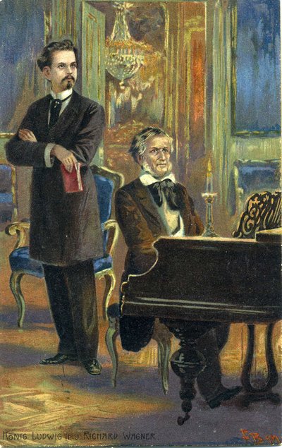 ワーグナーとルートヴィヒ2世、1900年頃（カラーリソ） 作： Fritz Bergen