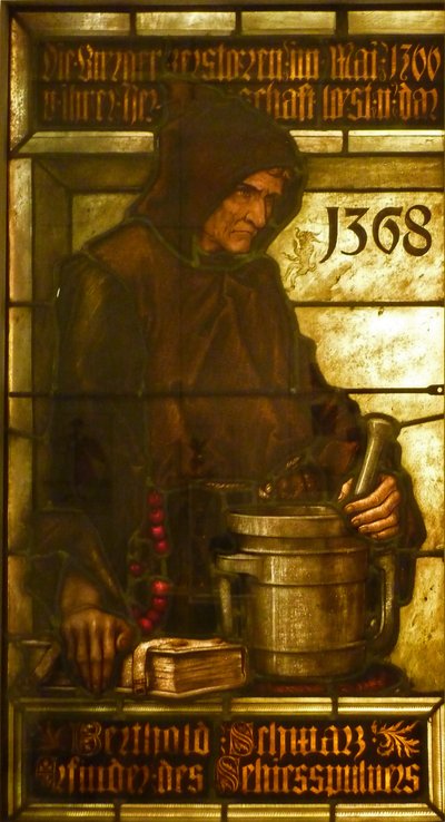 ベルトルト・シュヴァルツ、火薬の発明者、1368年 作： フリッツ・ゲイジス