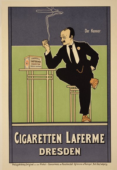 「Laferme」タバコを宣伝するポスターの複製、ドレスデン 作： Fritz Rehm