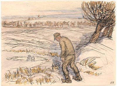 凍った湖のほとりの農夫 作： Fritz Syberg
