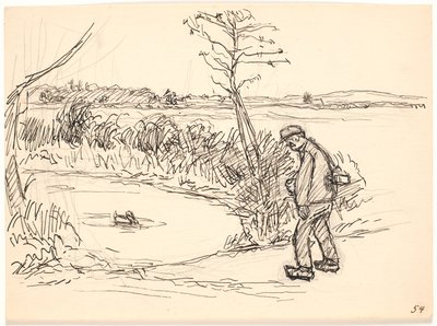 凍った湖のそばの農夫 作： Fritz Syberg
