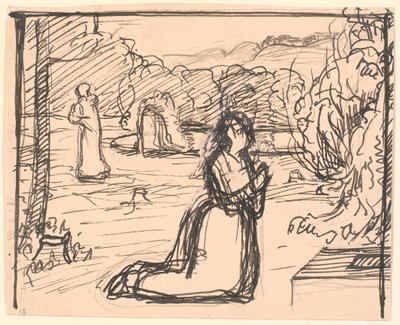 それから母親は手を握りしめ、ひざまずきました... 作： Fritz Syberg