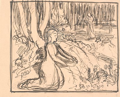 そこにそれがある！ 彼女は手を差し伸べて泣いた... 作： Fritz Syberg