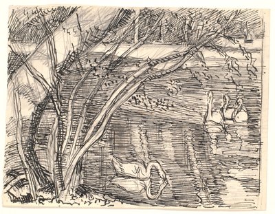 白鳥が4羽いる湖 作： Fritz Syberg