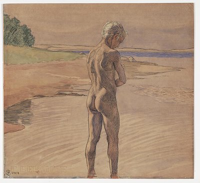 彼は水に立っています。 Fyns Hoved のモチーフ 作： Fritz Syberg