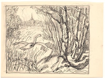 白鳥が飛び立つ風景 作： Fritz Syberg