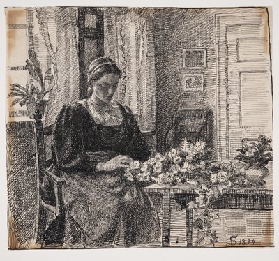 私の妻（Mrs. Anna Syberg）がリースを結びます 作： Fritz Syberg