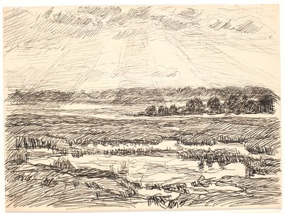 低い太陽と沼地の風景 作： Fritz Syberg