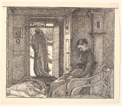 そして、母親は膝を見下ろし、涙が彼女の頬を伝いました... 作： Fritz Syberg