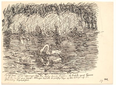 そして真っ直ぐ茂みから出てきたのは、3羽の可愛らしい白鳥… 作： Fritz Syberg