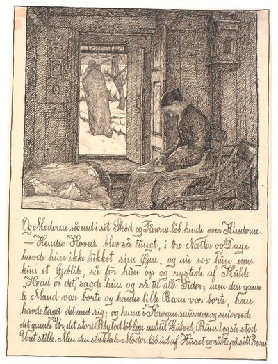 そして、母親は膝を見下ろし、涙が彼女の頬を伝いました... 作： Fritz Syberg