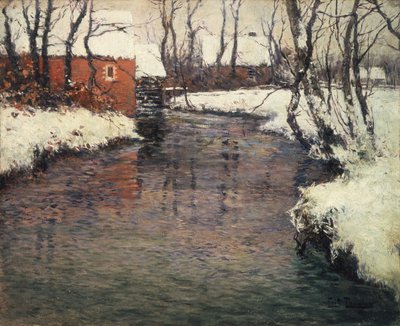 冬の川の風景（キャンバスに油彩） 作： Fritz Thaulow