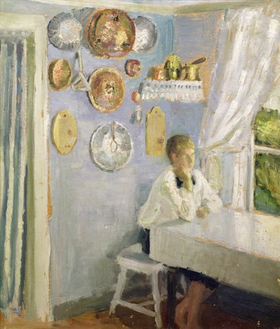 朝食のテーブルでのハラルド、1900年頃（パネルに油彩） 作： Fritz Thaulow