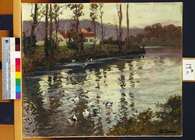アヒルと川の風景 作： Frits Thaulow