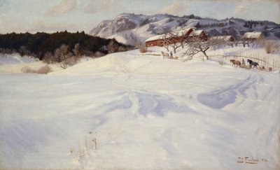 ソリのある雪景色、Fleskum 作： Fritz Thaulow