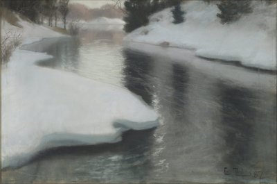 Thaulov, Fritz (1847-1906) による「春の雪」。パステル・キャンバス 作： Frits Thaulow