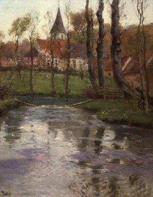 川沿いの古い教会 作： Fritz Thaulow
