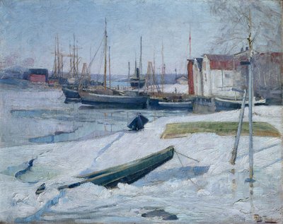 冬の港、オスロ フィヨルド 作： Fritz Thaulow